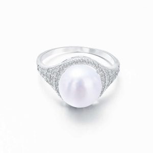 925 Sterling Silver Pearl Ring with Freshwater AAA Grade Gemstone, Trendy Potato Shape Claw Setting for Wedding Engagement Anniversary Gift