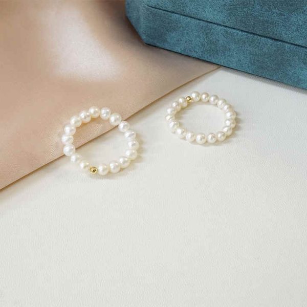 3-3.5mm Freshwater Intense Light Nearly Round Baby Pearl Ring With 18k Gold Laser Beads