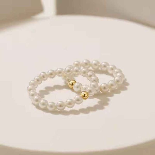 3-3.5mm Freshwater Intense Light Nearly Round Baby Pearl Ring With 18k Gold Laser Beads
