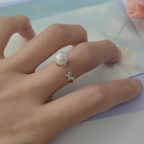 925 Silver Rings With 8mm Fresh Water Pearl Open Size Butterfly Ring Silver Pearl Jewelry