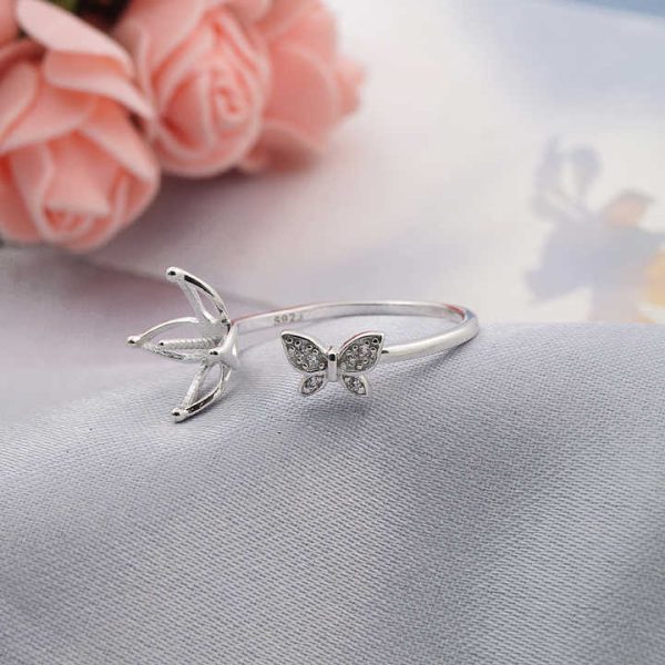 925 Silver Rings With 8mm Fresh Water Pearl Open Size Butterfly Ring Silver Pearl Jewelry
