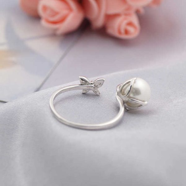 925 Silver Rings With 8mm Fresh Water Pearl Open Size Butterfly Ring Silver Pearl Jewelry
