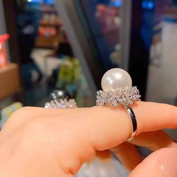 Natural Freshwater Pearl 925 Sterling Silver Ring Adjustable Size for Women Engagement Wedding Anniversary Jewelry Gift