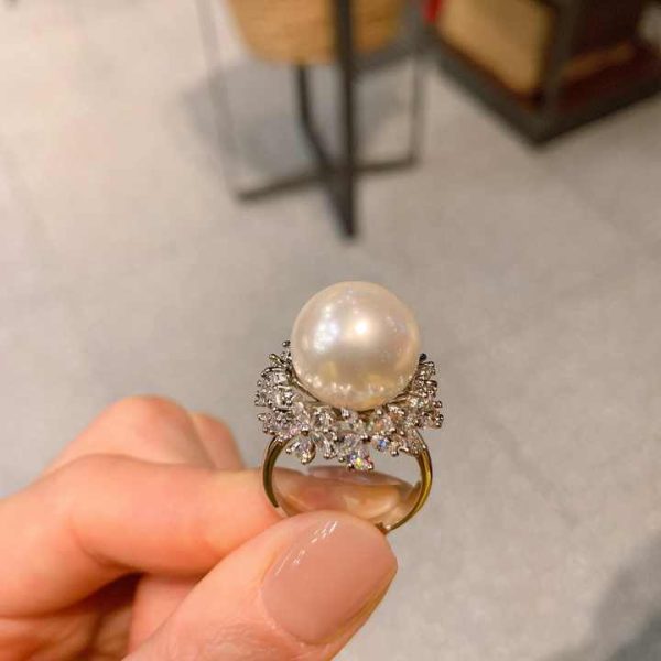 Natural Freshwater Pearl Ring 925 Sterling Silver Adjustable Size Women's Engagement Jewelry Ring Banquet Jewelry Ring