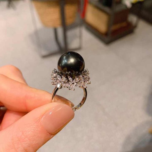 Natural Freshwater Pearl Ring 925 Sterling Silver Adjustable Size Women's Engagement Jewelry Ring Banquet Jewelry Ring