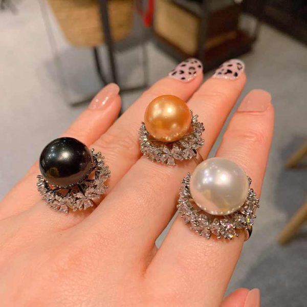 Natural Freshwater Pearl Ring 925 Sterling Silver Adjustable Size Women's Engagement Jewelry Ring Banquet Jewelry Ring