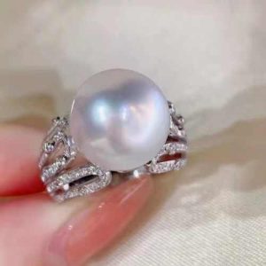 R928 13-14mm Natural Freshwater Pearl Ring Accessory 925 Sterling Silver Adjustable Size Engagement Jewelry Ring for Women