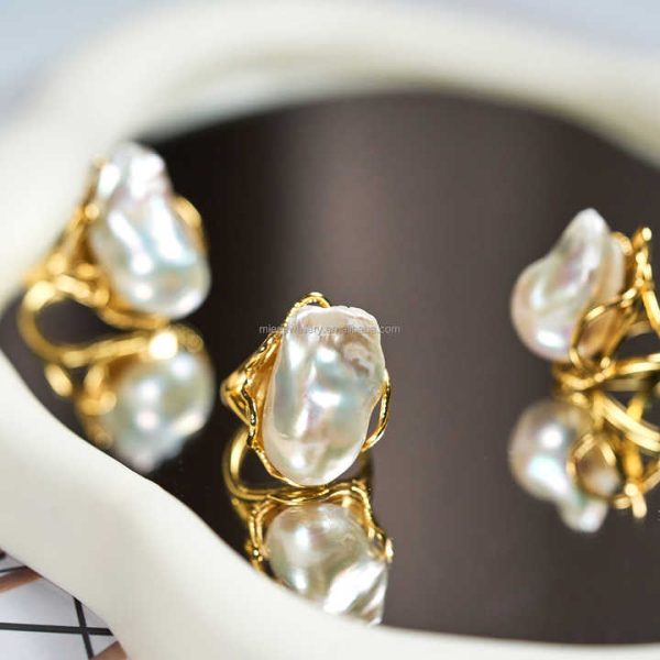 High Quality Baroque Freshwater Pearl Ring Luxury Female Index Finger Opening Design High Personality Style