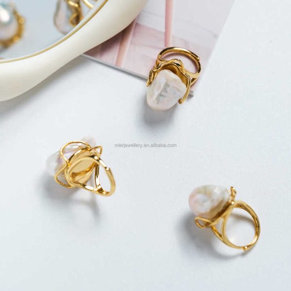 High Quality Baroque Freshwater Pearl Ring Luxury Female Index Finger Opening Design High Personality Style