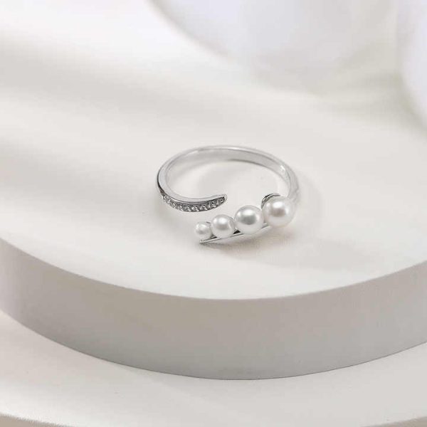 RINNTIN GPR07 Fine Jewelry Rings Gold Plated 925 Sterling Silver AAAA CZ Cultured Freshwater Pearl Open Rings Adjustable Women
