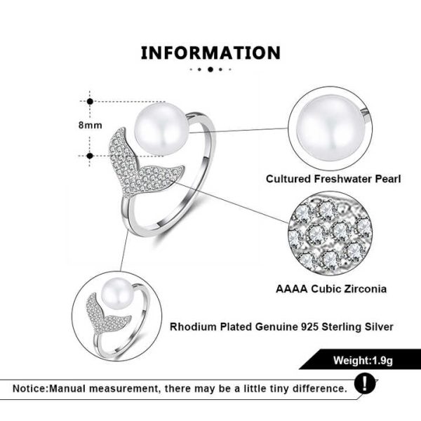 GPR01 Wholesale Unique Fish Design 925 Sterling Silver Adjustable Pearl With Silver Heart Rings for Women