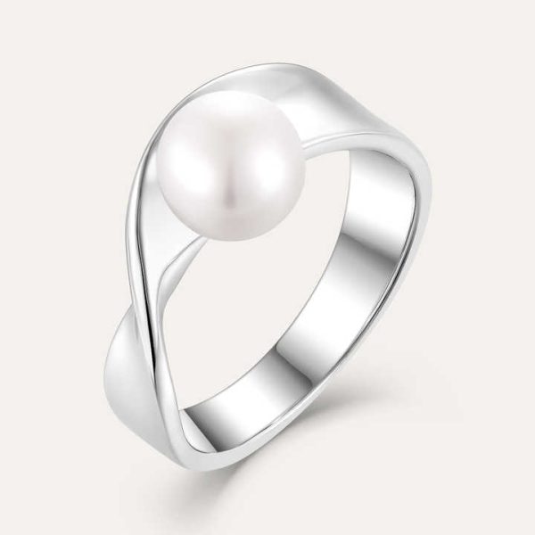 Trendy Wholesale Customized Rhodium Plated 925 Sterling Silver Women Wedding and Engagement Summer Pearl Rings Jewelry