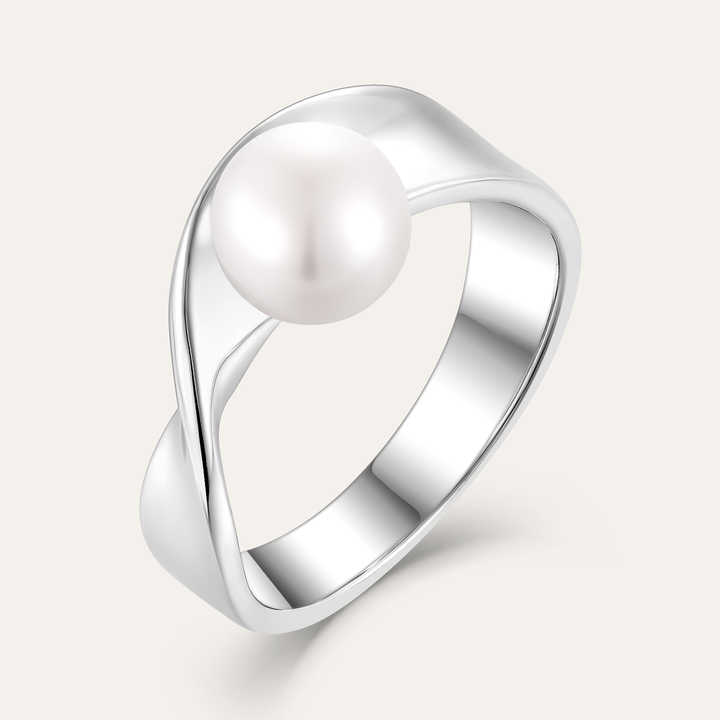 Trendy Wholesale Customized Rhodium Plated 925 Sterling Silver Women Wedding and Engagement Summer Pearl Rings Jewelry