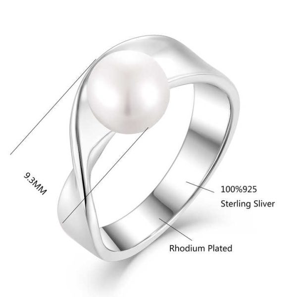 Trendy Wholesale Customized Rhodium Plated 925 Sterling Silver Women Wedding and Engagement Summer Pearl Rings Jewelry