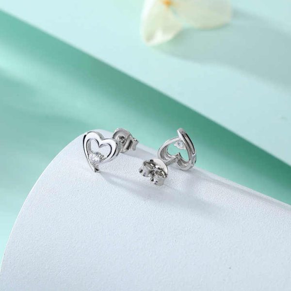 New European and American Trendy S925 Sterling Silver Heart-Shape Earrings with Zircon Female Minority Light Luxury Accessory