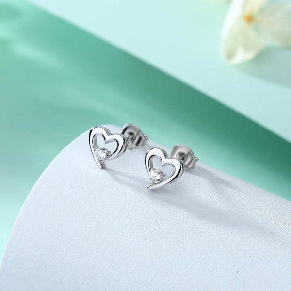 New European and American Trendy S925 Sterling Silver Heart-Shape Earrings with Zircon Female Minority Light Luxury Accessory