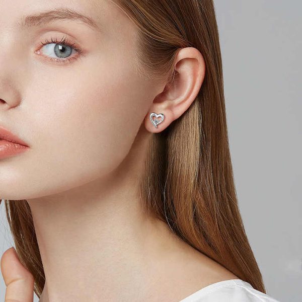 New European and American Trendy S925 Sterling Silver Heart-Shape Earrings with Zircon Female Minority Light Luxury Accessory