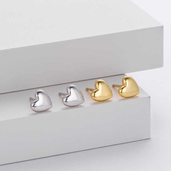 NEW Fashion 925 Silver Plain Simple Heart Stud Earrings Jewelry 18K Gold Plated Sterling Silver Stud Earrings for Women
