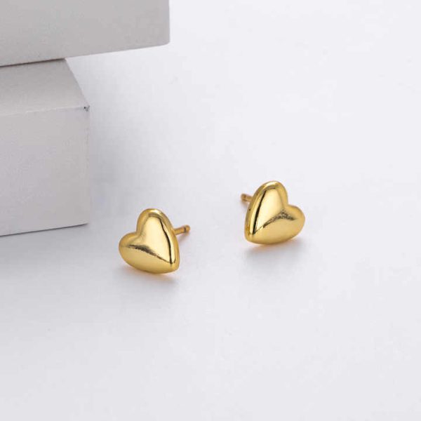 NEW Fashion 925 Silver Plain Simple Heart Stud Earrings Jewelry 18K Gold Plated Sterling Silver Stud Earrings for Women