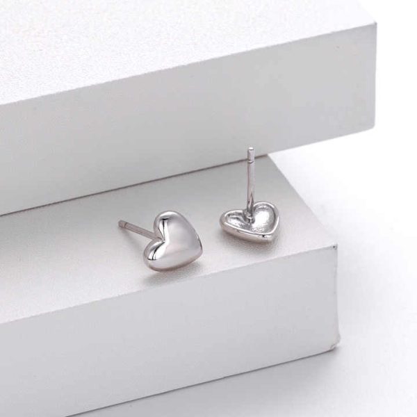 NEW Fashion 925 Silver Plain Simple Heart Stud Earrings Jewelry 18K Gold Plated Sterling Silver Stud Earrings for Women