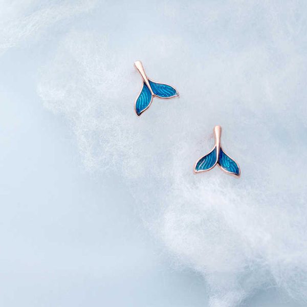 925 Sterling Silver Trendy Delicate Blue Fishtail Stud Earrings for Women Girls Daily Party Fine Jewelry Accessories