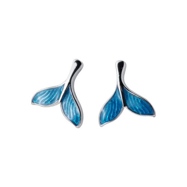 925 Sterling Silver Trendy Delicate Blue Fishtail Stud Earrings for Women Girls Daily Party Fine Jewelry Accessories