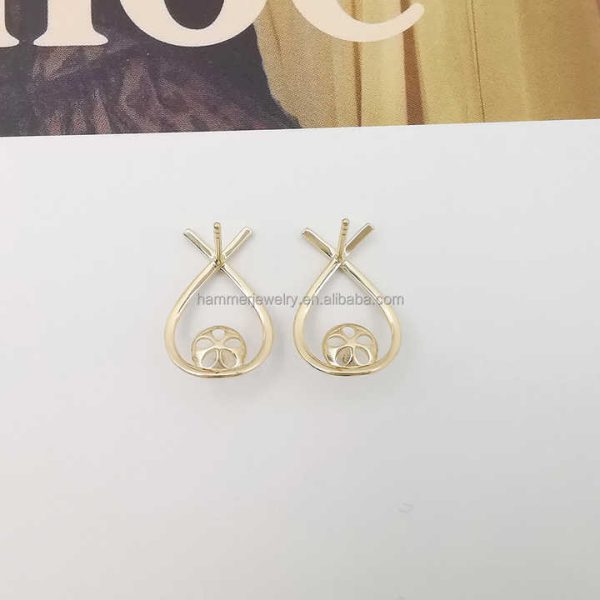 Custom 14k AU585 Real Gold Pearl Mounting Jewelry Findings Pearl Semi Mount for Earring Settings