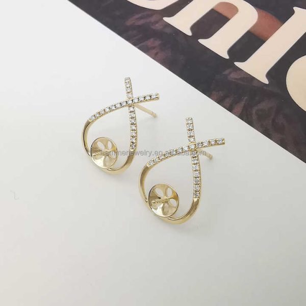 Custom 14k AU585 Real Gold Pearl Mounting Jewelry Findings Pearl Semi Mount for Earring Settings