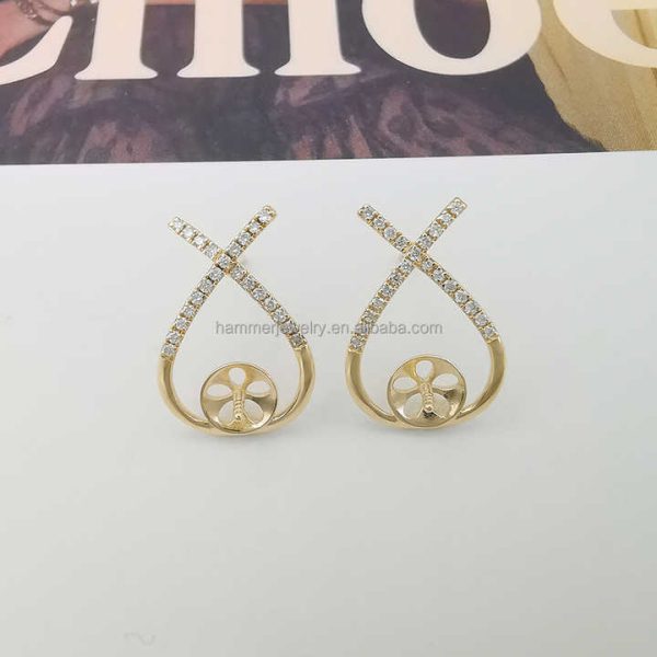 Custom 14k AU585 Real Gold Pearl Mounting Jewelry Findings Pearl Semi Mount for Earring Settings