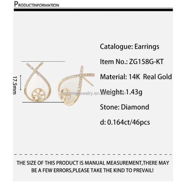 Custom 14k AU585 Real Gold Pearl Mounting Jewelry Findings Pearl Semi Mount for Earring Settings
