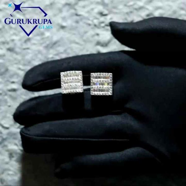 14kt White Gold Lab-Grown Diamond Stud Earrings for Women | Luxury High-Quality Baguette and Round Cut Jewelry