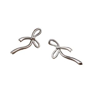 Sample 925 Sterling Silver Fine Jewelry Earrings White Gold Bow Ribbon Bowknot Stud Earring for Women