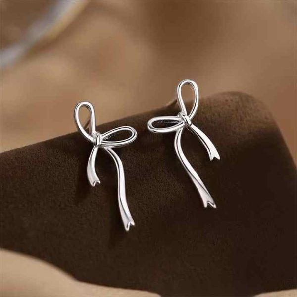 Sample 925 Sterling Silver Fine Jewelry Earrings White Gold Bow Ribbon Bowknot Stud Earring for Women