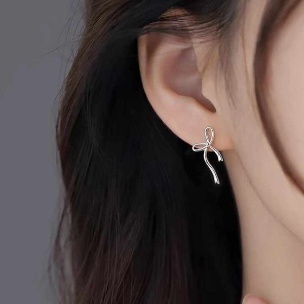 Sample 925 Sterling Silver Fine Jewelry Earrings White Gold Bow Ribbon Bowknot Stud Earring for Women