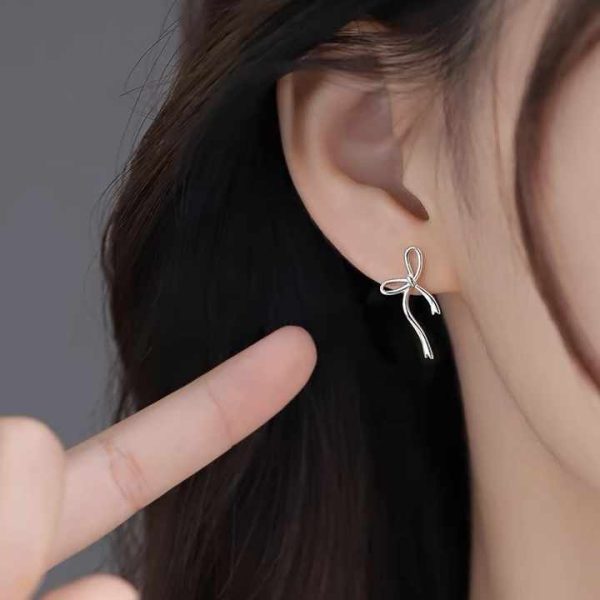 Sample 925 Sterling Silver Fine Jewelry Earrings White Gold Bow Ribbon Bowknot Stud Earring for Women
