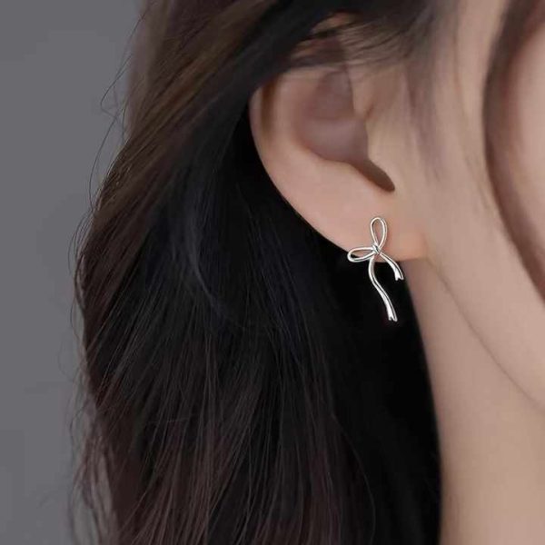 Sample 925 Sterling Silver Fine Jewelry Earrings White Gold Bow Ribbon Bowknot Stud Earring for Women
