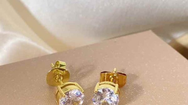 4mm-10mm Classic 925 Sterling Silver Zircon Stud Earrings with Gold Plating for Women, Girls, Gift, Party, Wedding