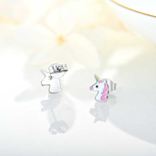 YILUN 925 Sterling Silver Unicorn Stud Earrings Jewelry Rhodium Plated Hypoallergenic Pink Enamel Cute Earrings for Girls
