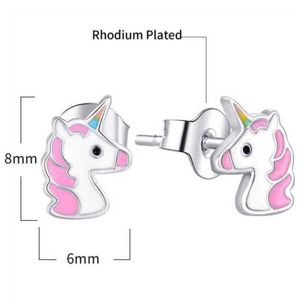 YILUN 925 Sterling Silver Unicorn Stud Earrings Jewelry Rhodium Plated Hypoallergenic Pink Enamel Cute Earrings for Girls