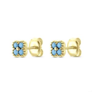 Turquoise Petal Earrings 925 Sterling Silver Inlaid Zircon Earrings Niche Jewelry Earrings