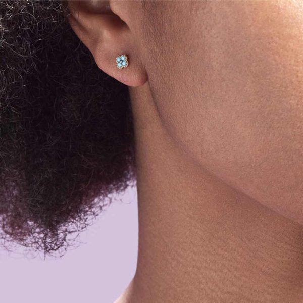 Turquoise Petal Earrings 925 Sterling Silver Inlaid Zircon Earrings Niche Jewelry Earrings