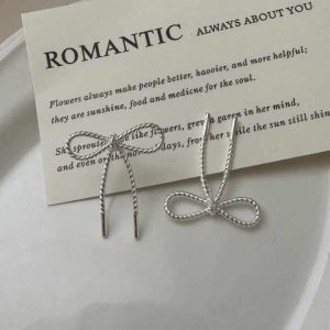 Fine Jewelry Hypoallergenic 925 Sterling Silver Rope Texture Chunky Bow Earrings for Women