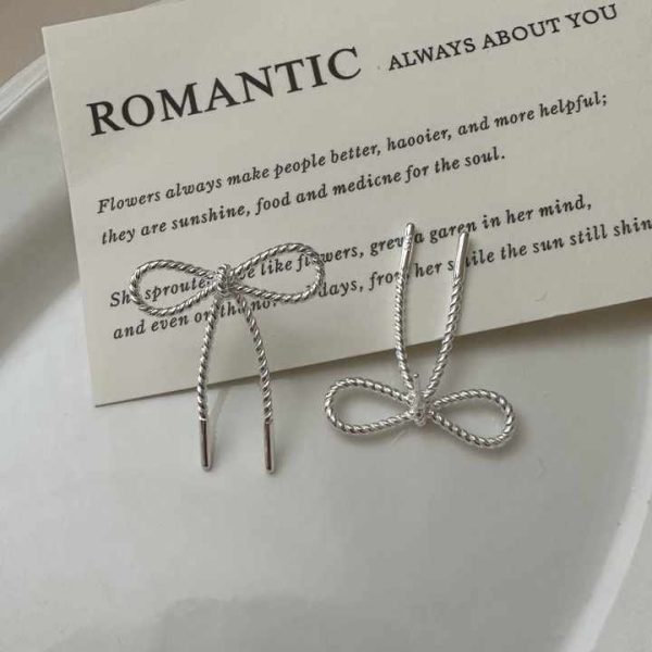 Fine Jewelry Hypoallergenic 925 Sterling Silver Rope Texture Chunky Bow Earrings for Women