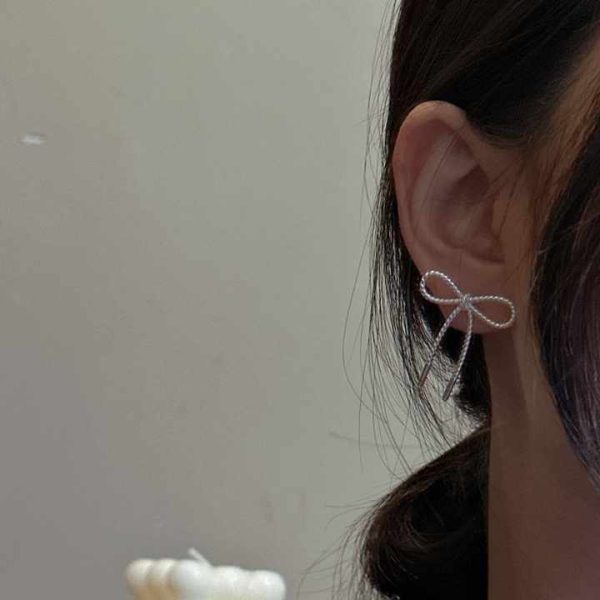 Fine Jewelry Hypoallergenic 925 Sterling Silver Rope Texture Chunky Bow Earrings for Women