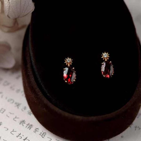 Fine Jewelry Boho Design S925 Sterling Silver 14k Gold Plated Mini Red Zircon Stud Earrings Ear Stud for Women