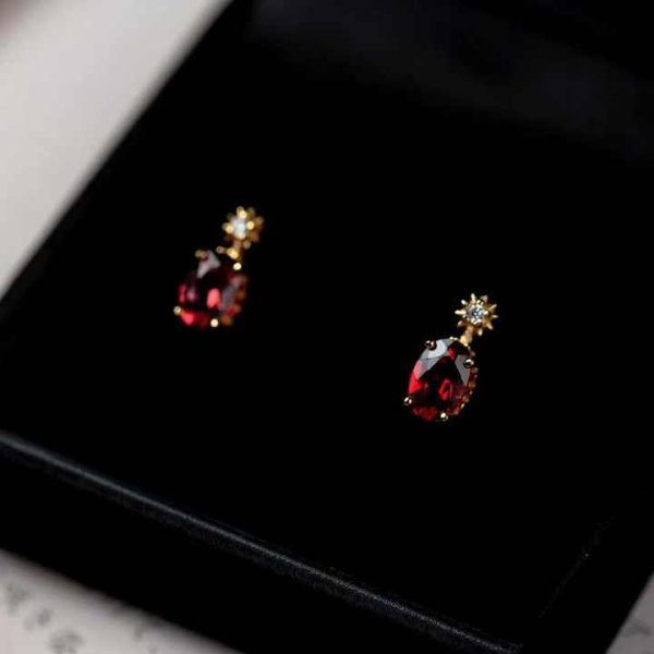 Fine Jewelry Boho Design S925 Sterling Silver 14k Gold Plated Mini Red Zircon Stud Earrings Ear Stud for Women