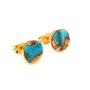 Handmade 925 Sterling Silver Fine Stud Earrings Gold-Plated Natural Oyster Copper Turquoise Gemstone Party Wedding Gift for