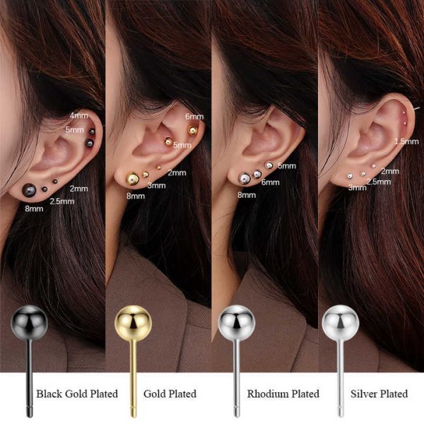 Simple Bead Earrings 925 Sterling Silver Round Minimalist Stud Finding Set Gold Plated Posts for Women Fine Jewelry Wholesale