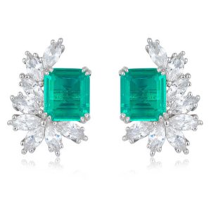 Luxury Elegant Petal Stud Earrings Fashion Sterling Silver Earrings Lady Blue Cubic Zirconia Unique Earrings Fine Jewelry