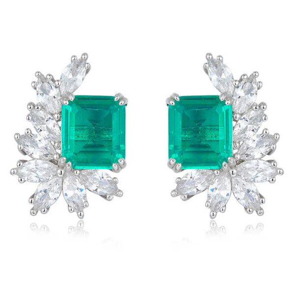 Luxury Elegant Petal Stud Earrings Fashion Sterling Silver Earrings Lady Blue Cubic Zirconia Unique Earrings Fine Jewelry